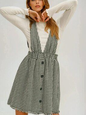 Black and White V-Neck Tweed Dress